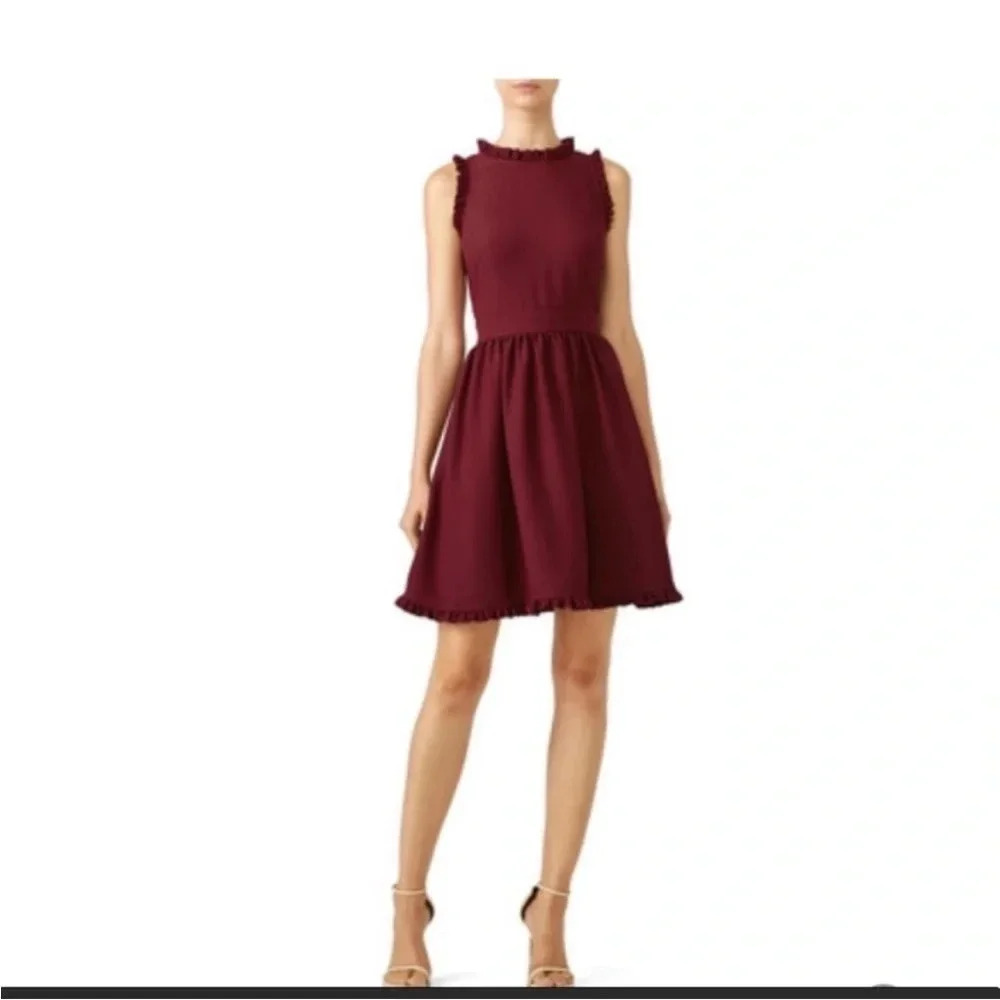 Kate Spade Burgundy Ruffle Fit And Flare Dress